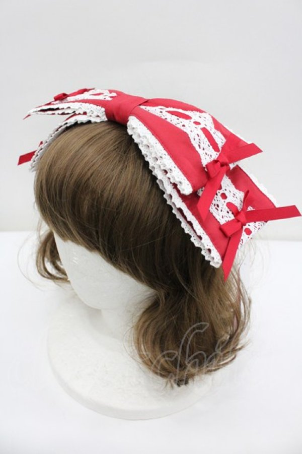 画像1: Chalmiere / 梯子レースリボン型ヘッドドレス  赤 I-26-02-20-115-0-AC-SA-ZI (1)