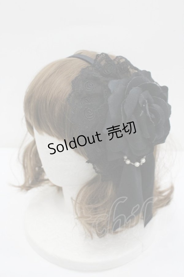 画像1: ATELIER PIERROT / ローズパールカチューシャ  黒 I-26-02-20-117-EL-AC-SA-ZI (1)