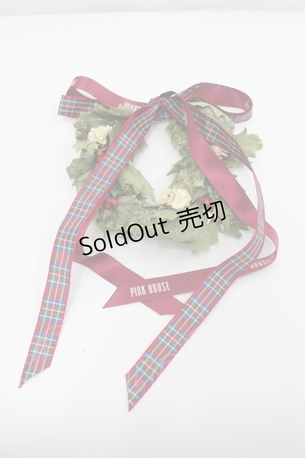 画像1: PINK HOUSE / チェックリボンリースブローチ  緑Ｘ赤 I-26-02-20-118-LO-AC-SA-ZI (1)