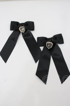 画像: LOLITAその他(お買取対象外) / リボンハートビジューリボンクリップセット  黒 I-26-02-20-124-LO-AC-SA-ZI