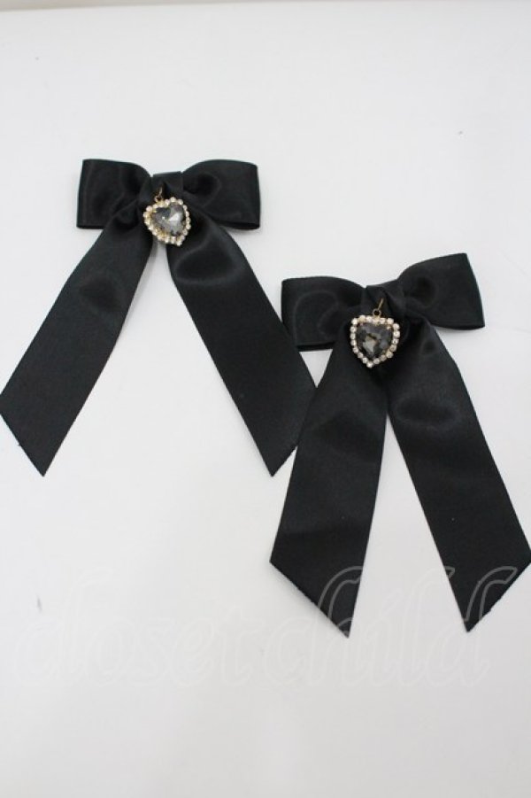 画像1: LOLITAその他(お買取対象外) / リボンハートビジューリボンクリップセット  黒 I-26-02-20-124-LO-AC-SA-ZI (1)