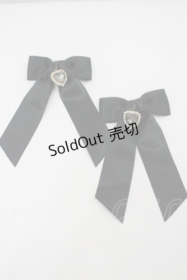 画像1: LOLITAその他(お買取対象外) / リボンハートビジューリボンクリップセット  黒 I-26-02-20-124-LO-AC-SA-ZT0222K (1)