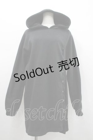 画像: NieR Clothing / フロント編み下げパーカー  黒 I-26-02-20-002-PU-TO-SA-ZI