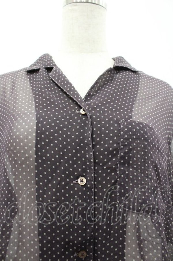 画像3: PINK HOUSE COLLECTION / ドットシフォン半袖ブラウス  グレーＸ白 I-26-02-20-015-LO-BL-SA-ZI (3)