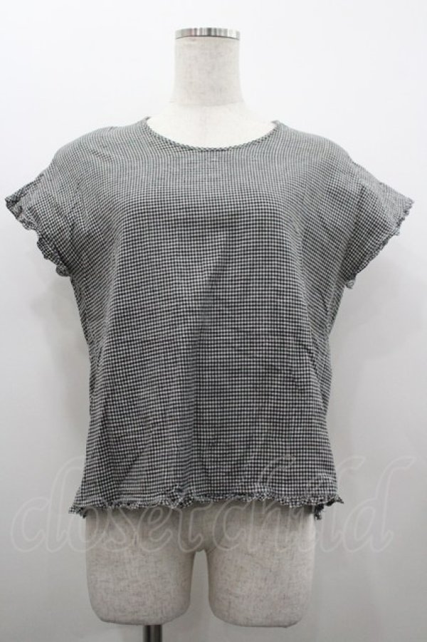 画像1: PINK HOUSE / ギンガムチェック半袖ブラウス  黒Ｘ白チェック I-26-02-20-017-LO-BL-SA-ZI (1)