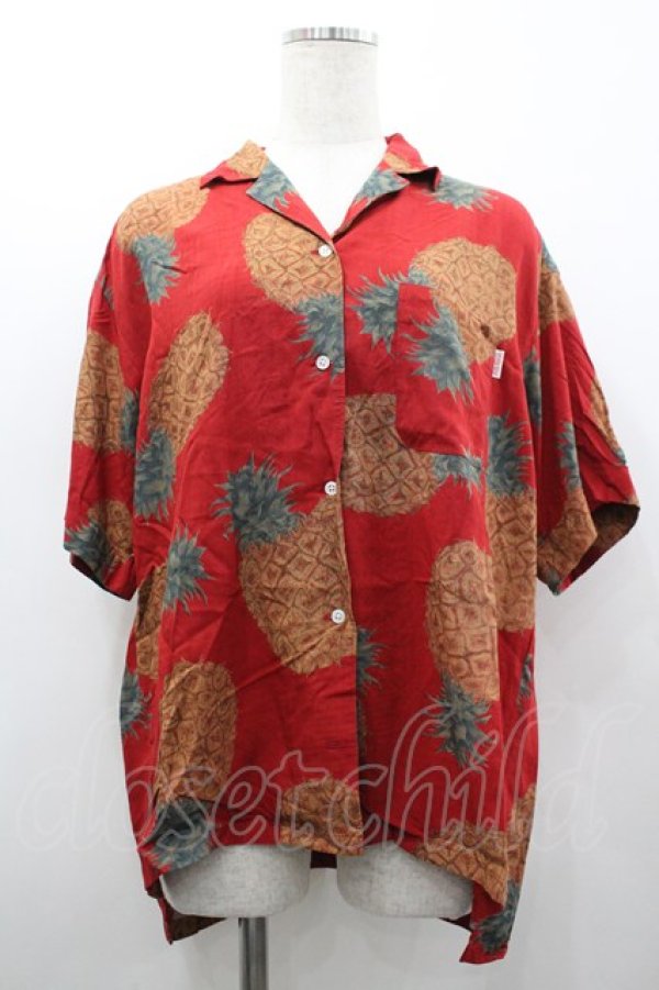 画像1: PINK HOUSE / パイナップル半袖ブラウス  赤Ｘブラウン I-26-02-20-018-LO-BL-SA-ZI (1)