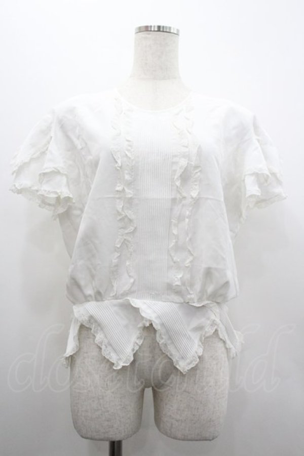 画像1: INGEBORG / フロントレースピンタック半袖ブラウス  白 I-26-02-20-020-LO-BL-SA-ZI (1)