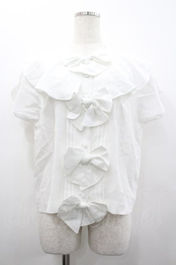 画像1: INGEBORG / 4つリボンケープ風半袖ブラウス  白 I-26-02-20-021-LO-BL-SA-ZI (1)