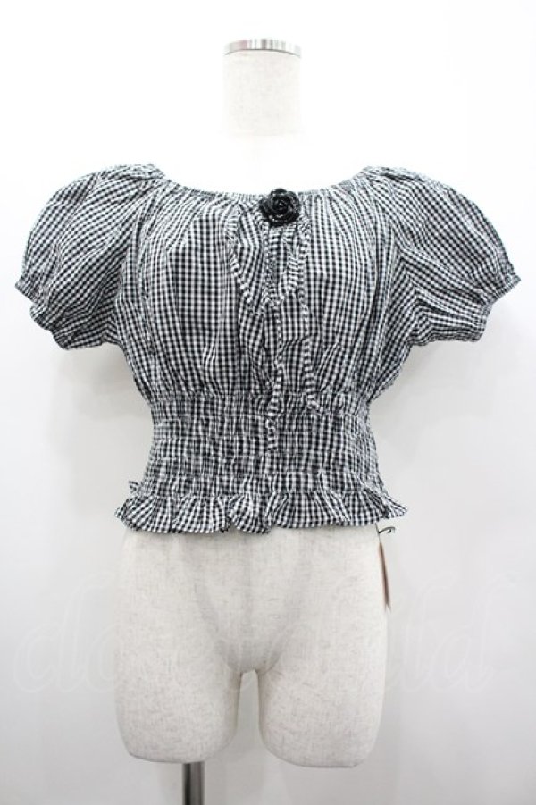 画像1: MARBLE / ギンガムチェック半袖ブラウス  黒Ｘ白 I-26-02-20-003-GO-BL-SA-ZI (1)