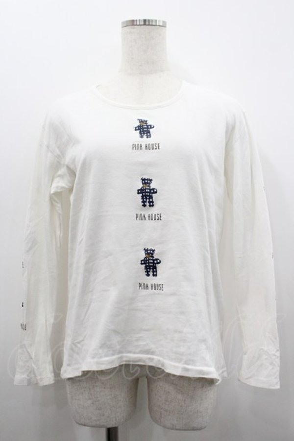 画像1: PINK HOUSE / チェックテディベア&ロゴpt長袖Tシャツ  ホワイト I-26-02-20-023-LO-TS-SA-ZI (1)