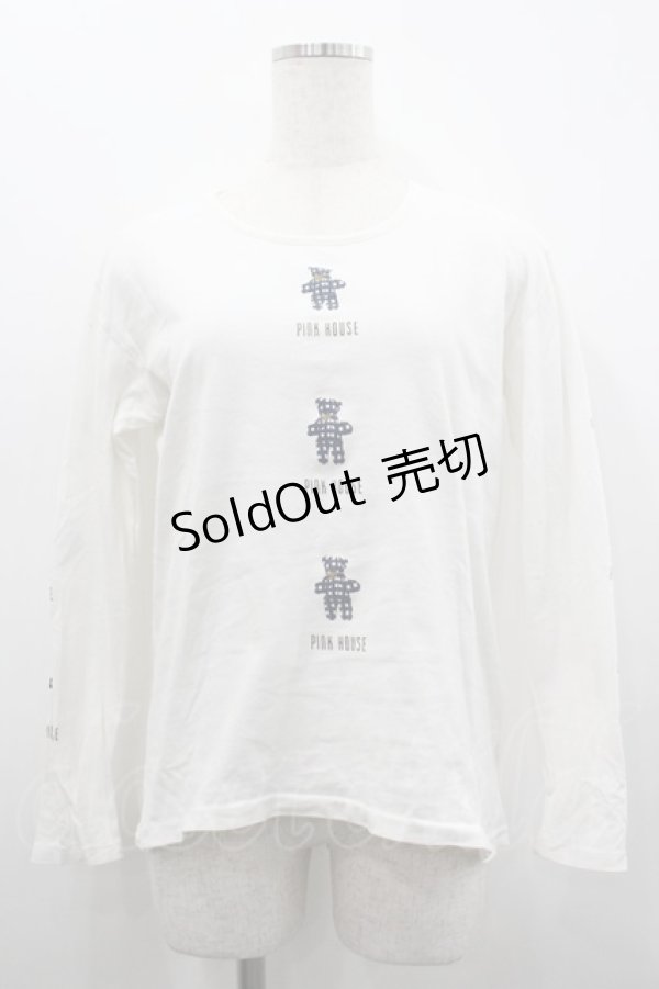 画像1: PINK HOUSE / チェックテディベア&ロゴpt長袖Tシャツ  ホワイト I-26-02-20-023-LO-TS-SA-ZI (1)