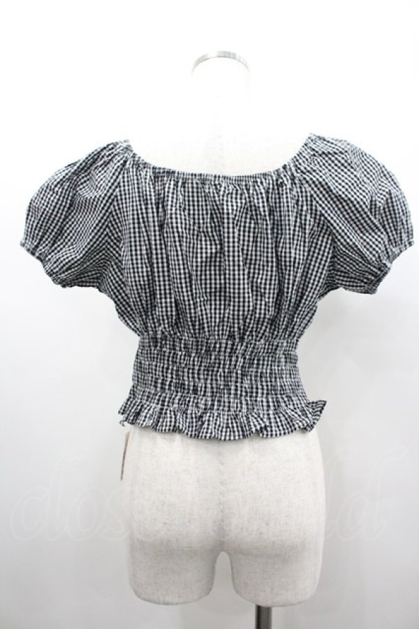 画像2: MARBLE / ギンガムチェック半袖ブラウス  黒Ｘ白 I-26-02-20-003-GO-BL-SA-ZI (2)