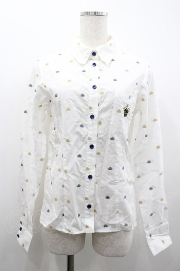 画像1: PEACE NOW / クラウン総柄長袖シャツ  白ＸネイビーＸブラウン I-26-02-20-028-PU-BL-SA-ZI (1)