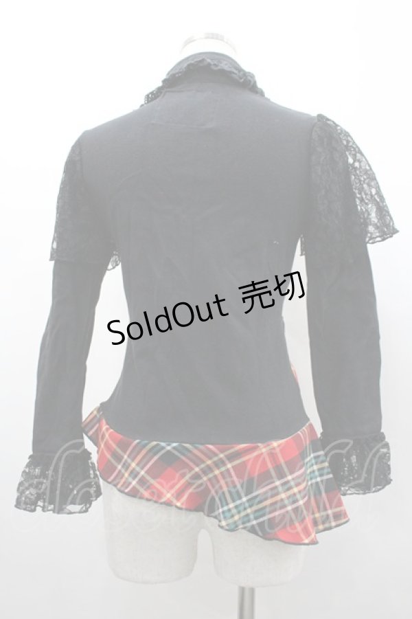 画像2: CHOICE / チェック&レース切替トップス  黒Ｘ赤チェック I-26-02-20-029-PU-TO-SA-ZI (2)