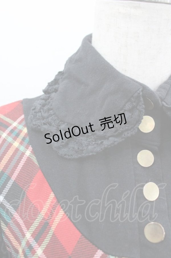 画像3: CHOICE / チェック&レース切替トップス  黒Ｘ赤チェック I-26-02-20-029-PU-TO-SA-ZI (3)