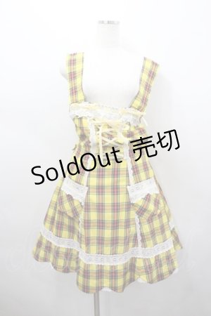 画像: BABY,THE STARS SHINE BRIGHT / タータンチェック裾スカラップジャンパースカート  イエロー I-26-02-23-035-BA-OP-TE-ZI