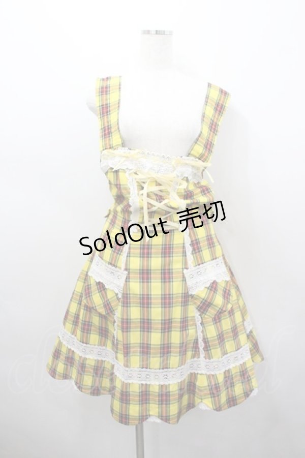 画像1: BABY,THE STARS SHINE BRIGHT / タータンチェック裾スカラップジャンパースカート  イエロー I-26-02-23-035-BA-OP-TE-ZI (1)