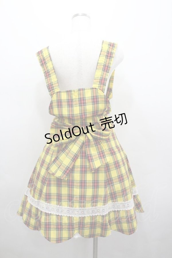 画像2: BABY,THE STARS SHINE BRIGHT / タータンチェック裾スカラップジャンパースカート  イエロー I-26-02-23-035-BA-OP-TE-ZI (2)