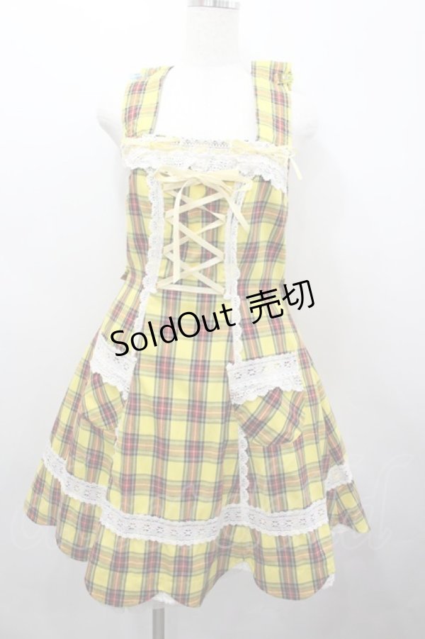画像3: BABY,THE STARS SHINE BRIGHT / タータンチェック裾スカラップジャンパースカート  イエロー I-26-02-23-035-BA-OP-TE-ZI (3)