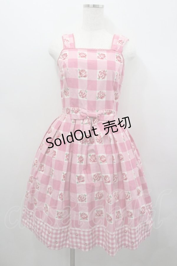 画像1: Emily Temple cute / ブロックチェックバラプリントジャンパースカート  ピンク I-26-02-23-038-ET-OP-TE-ZI (1)
