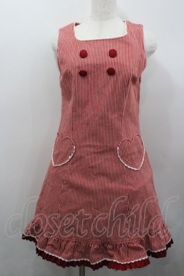 画像1: Heart E / ハートポケットストライプジャンパースカート  赤×白 I-26-02-23-043-LO-OP-TE-ZI (1)