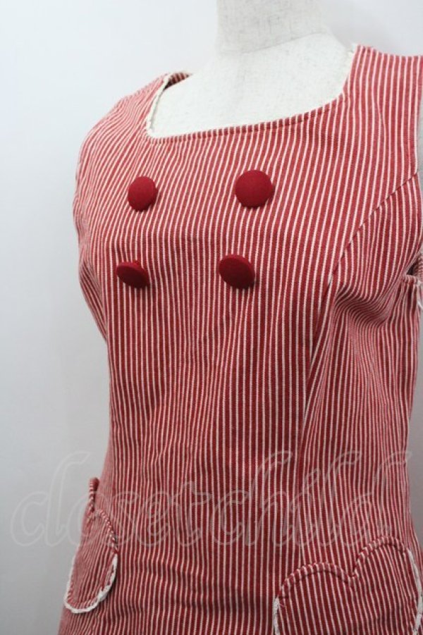 画像2: Heart E / ハートポケットストライプジャンパースカート  赤×白 I-26-02-23-043-LO-OP-TE-ZI (2)