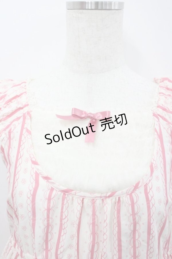 画像2: Shirley Temple / 薔薇＆苺ストライププリントワンピース  ピンク×オフ I-26-02-23-044-ET-OP-TE-ZI (2)