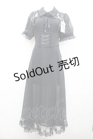 画像: NoGenki / レース半袖ブラウスワンピース  黒 I-26-02-23-053-PU-OP-SA-ZI