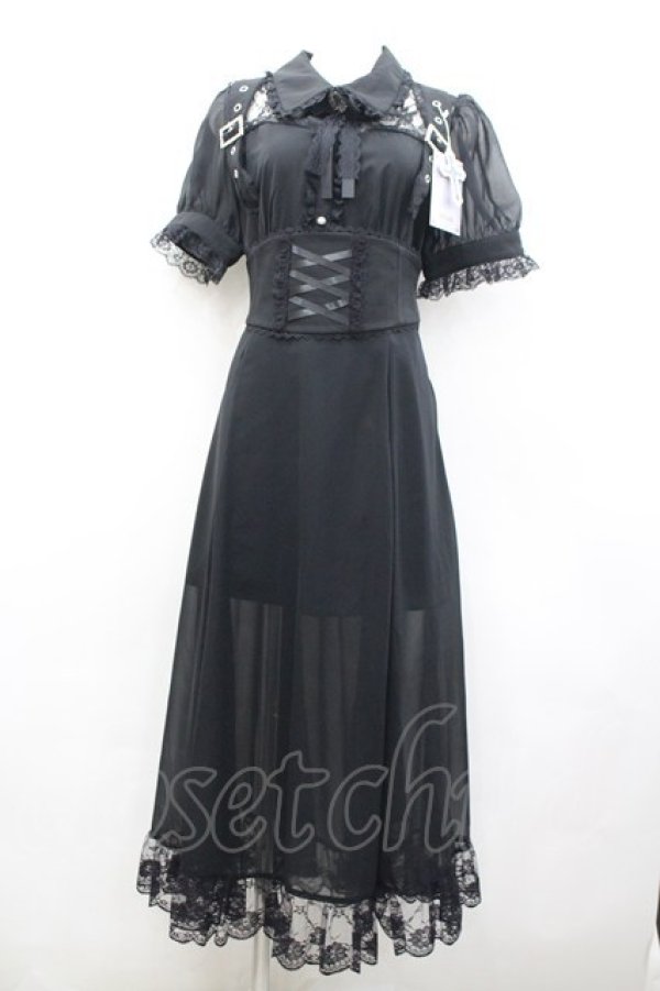 画像1: NoGenki / レース半袖ブラウスワンピース  黒 I-26-02-23-053-PU-OP-SA-ZI (1)
