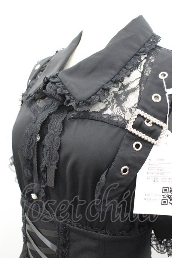 画像3: NoGenki / レース半袖ブラウスワンピース  黒 I-26-02-23-053-PU-OP-SA-ZI (3)