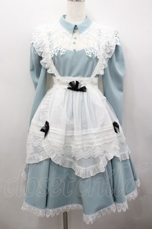 画像: Unideer / レース襟シフォンエプロン付き長袖ワンピース  白ｘサックス I-26-02-23-056-LO-OP-SA-ZI