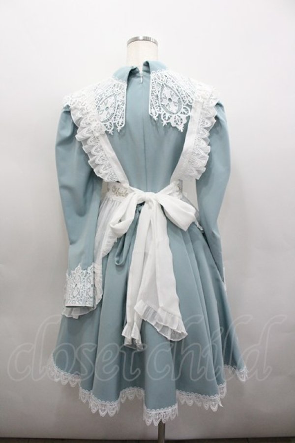 画像3: Unideer / レース襟シフォンエプロン付き長袖ワンピース  白ｘサックス I-26-02-23-056-LO-OP-SA-ZI (3)