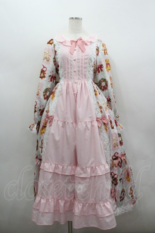 画像1: Chalmiere / クリスマス柄ワンピース M ピンク I-26-02-23-061-0-OP-TE-ZI (1)