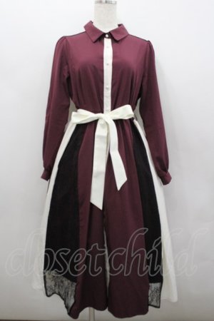 画像: axes femme / レース切替配色ワンピース M ワイン I-26-02-23-068-AX-OP-TE-ZI