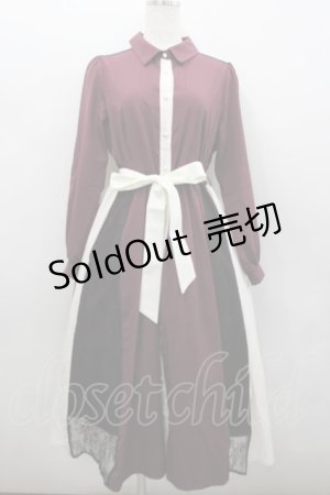 画像: axes femme / レース切替配色ワンピース M ワイン I-26-02-23-068-AX-OP-TE-ZI