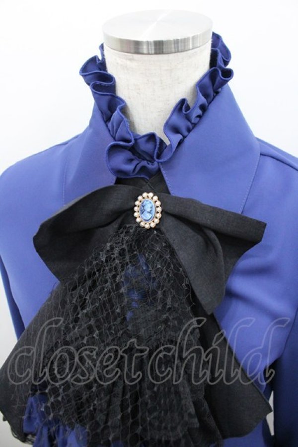 画像2: MARBLE / デコラティブネクタイ付き配色切り替え姫袖ブラウス  青Ｘ黒 I-26-02-23-008-GO-BL-SA-ZI (2)