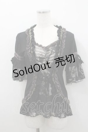 画像: Ozz oneste / フリルカーデ重ね風カットソー  黒Ｘブラウン I-26-02-23-076-OO-TO-SA-ZI