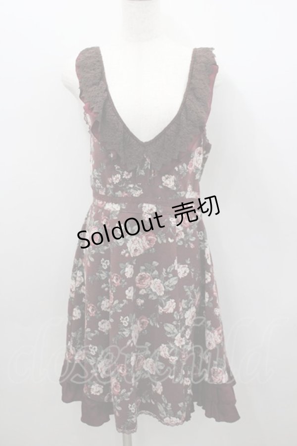 画像1: axes femme / 総バラ柄Backリボンワンピース  ボルドー I-26-02-23-077-AX-OP-SA-ZI (1)