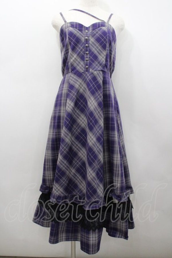 画像1: axes femme / タータンチェックジャンスカ  紫 I-26-02-23-079-AX-OP-HR-ZI (1)