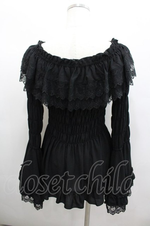 画像2: ATELIER PIERROT / Shirring princess sleeve blouse  黒 I-26-02-23-009-EL-BL-SA-ZI (2)
