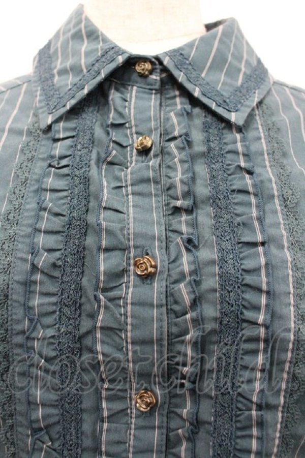 画像2: axes femme / ストライプブラウス M グリーン I-26-02-23-012-AX-BL-TE-ZI (2)