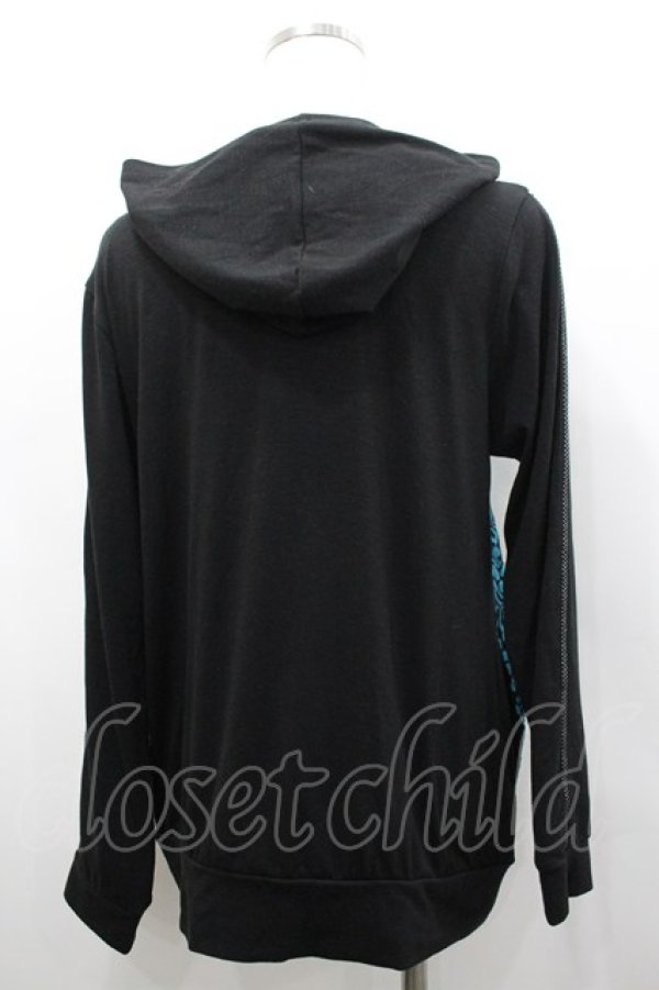 画像3: ALGONQUINS / フラワーレース切替フードパーカー  黒Ｘ青 I-26-02-25-028-AL-TO-SA-ZI (3)