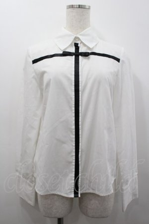 画像: MIHO MATSUDA / フロントリボン長袖ブラウス  白Ｘ黒 I-26-02-25-029-GO-BL-SA-ZI