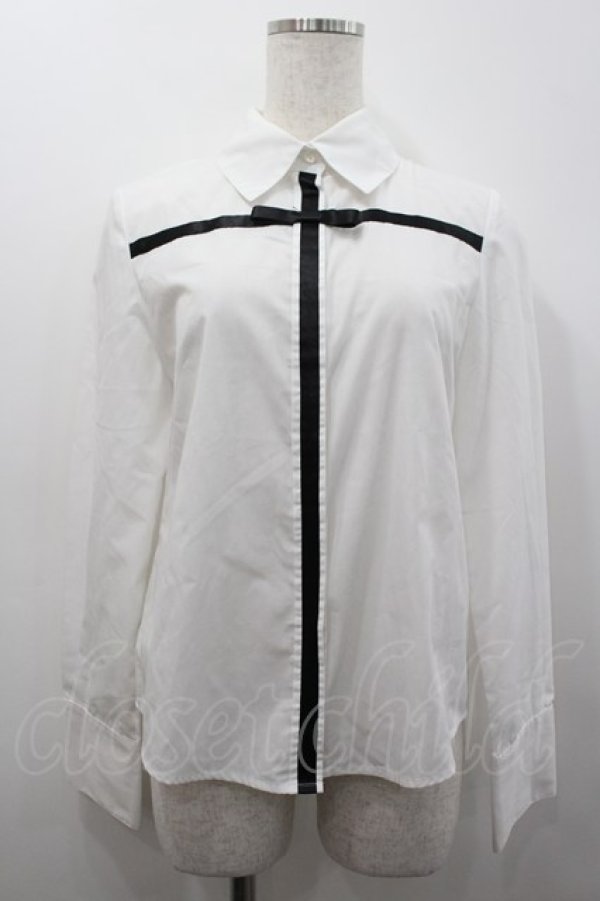 画像1: MIHO MATSUDA / フロントリボン長袖ブラウス  白Ｘ黒 I-26-02-25-029-GO-BL-SA-ZI (1)