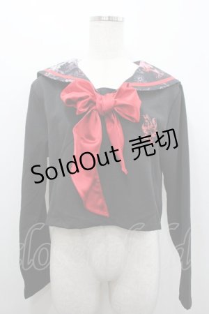 画像: NieR Clothing / 総柄セーラートップス  黒ｘ赤 I-26-02-25-030-PU-TO-SA-ZI