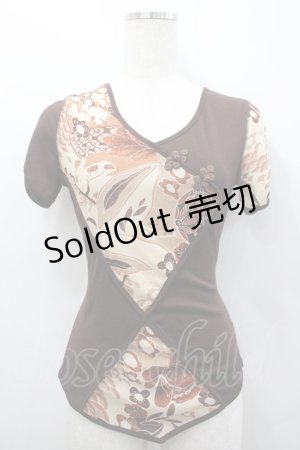 画像: Ozz On / ナナメチャイナ切替半袖トップス  ブラウン I-26-02-25-031-OO-TO-SA-ZI