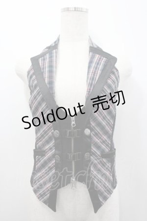 画像: Ozz Croce / フロントZIPチェックベスト  黒チェック I-26-02-25-034-OO-TO-SA-ZI