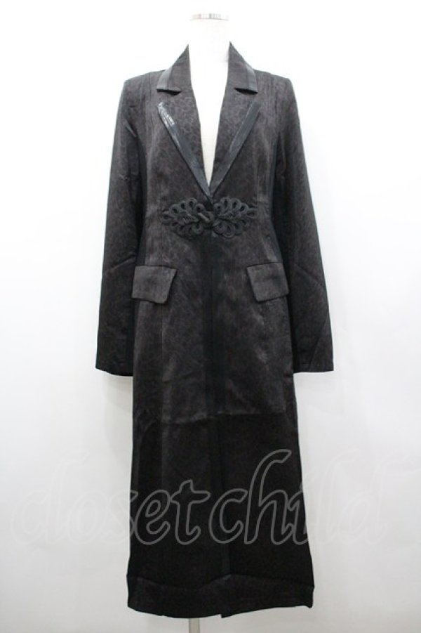画像1: Qutie Frash / レオパードチャイナデザインロングジャケット  黒Ｘブラウン I-26-02-25-040-QU-OP-SA-ZI (1)