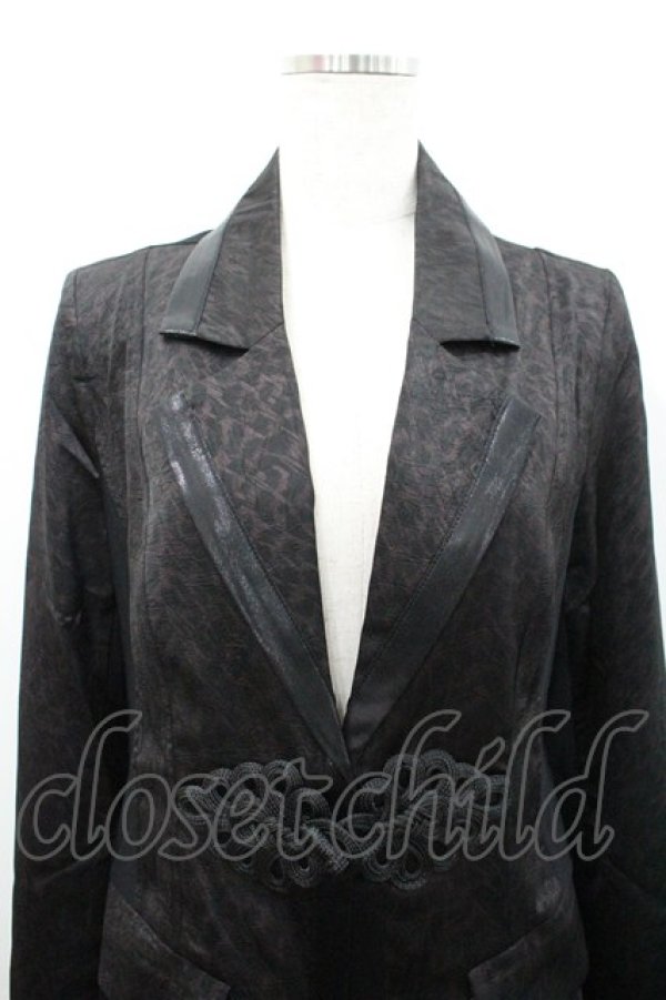 画像2: Qutie Frash / レオパードチャイナデザインロングジャケット  黒Ｘブラウン I-26-02-25-040-QU-OP-SA-ZI (2)