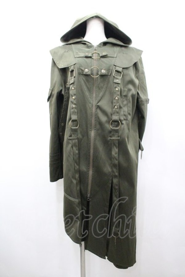 画像1: Ozz conte / フードベルトロングジャケット  カーキ I-26-02-25-042-OO-JA-SA-ZI (1)